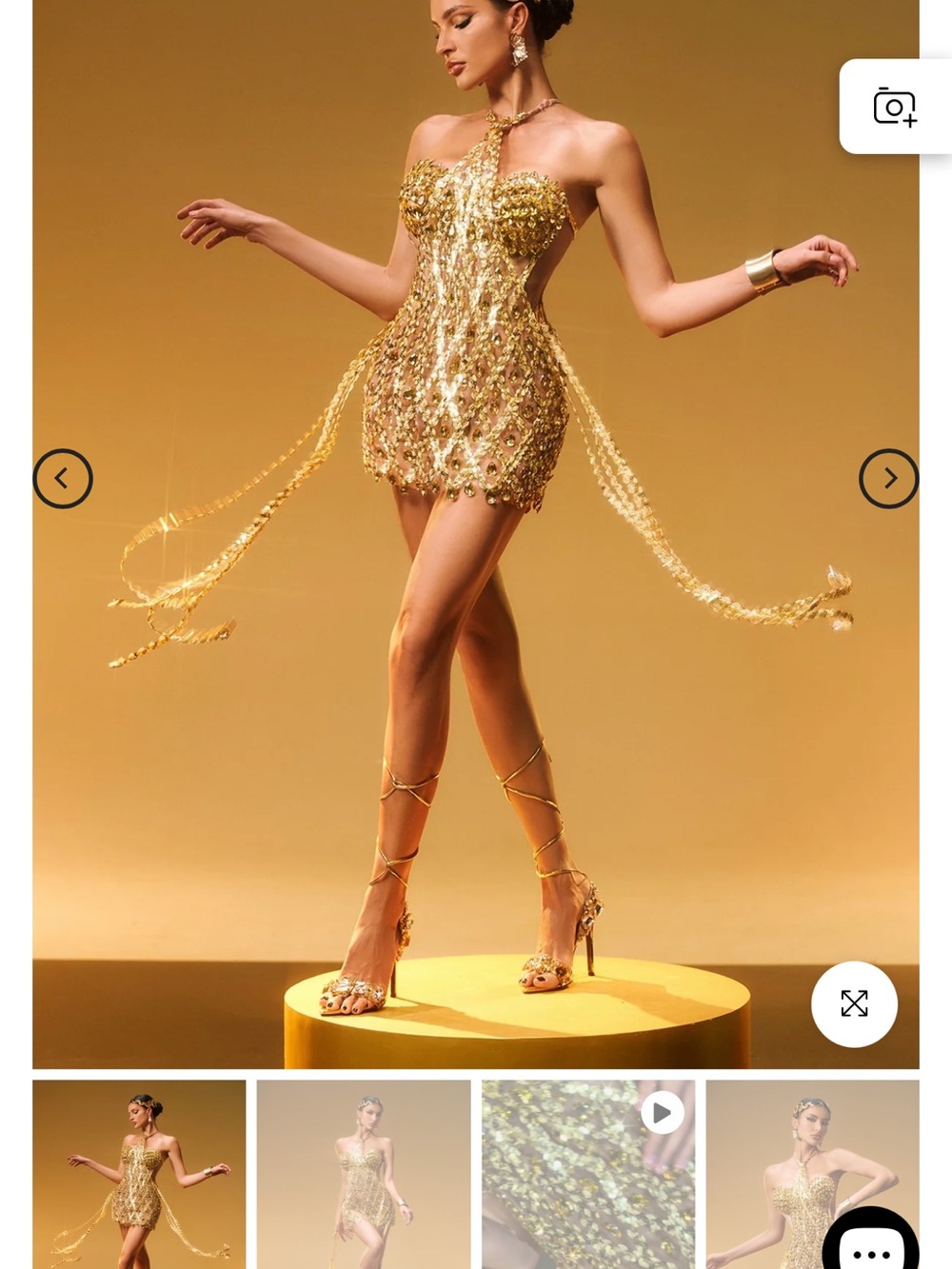 Diego Rhinestone Fringe Dress Set In Gold - Picture 8 of 8